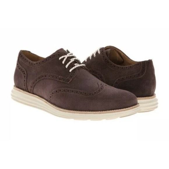 cole haan lunargrand Wing Tip Oxford Chestnut Suede Leather M